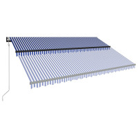 Produktbild för Markis med vindsensor & LED 500x300 cm blå och vit