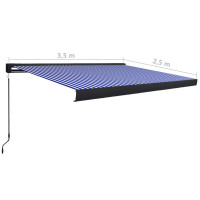 Produktbild för Markis manuell 350x250 cm blå och vit