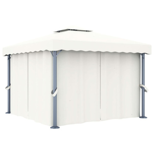 vidaXL Paviljong med draperi 3x3 m gräddvit aluminium