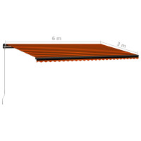 Produktbild för Markis manuellt infällbar med LED 600x300 cm orange och brun