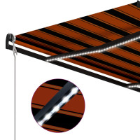 Produktbild för Infällbar markis med vindsensor & LED 350x250 cm orange och brun