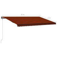 Miniatyr av produktbild för Infällbar markis med vindsensor & LED 600x300 cm orange & brun
