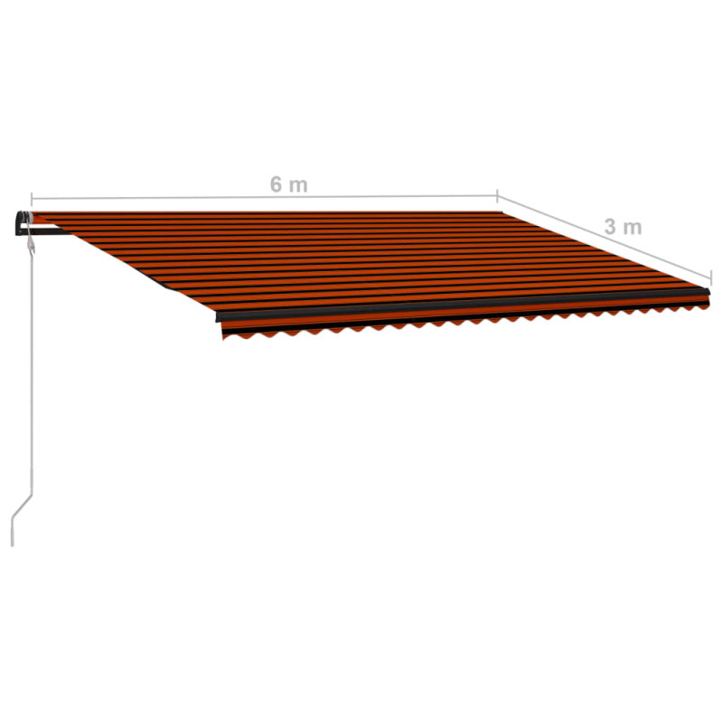 Produktbild för Infällbar markis med vindsensor & LED 600x300 cm orange & brun