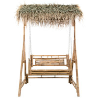 Produktbild för 2-sits hammock med palmblad och dyna bambu 202 cm