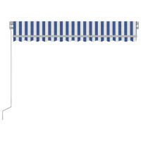 Miniatyr av produktbild för Markis manuellt infällbar med LED 300x250 cm blå och vit