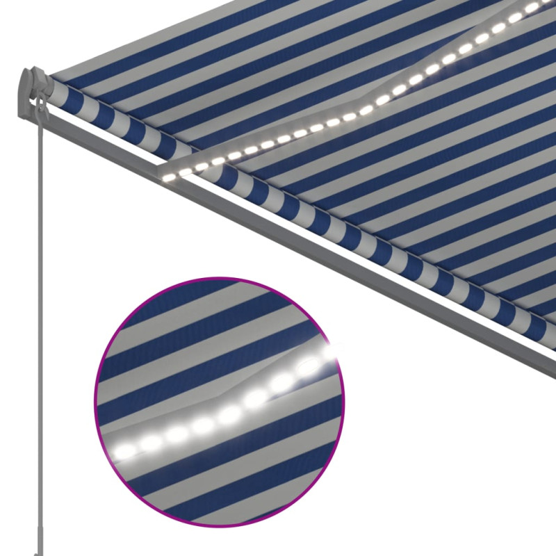 Produktbild för Markis manuellt infällbar med LED 300x250 cm blå och vit