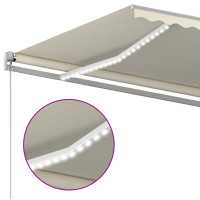 Produktbild för Markis manuellt infällbar med LED 400x300 cm gräddvit