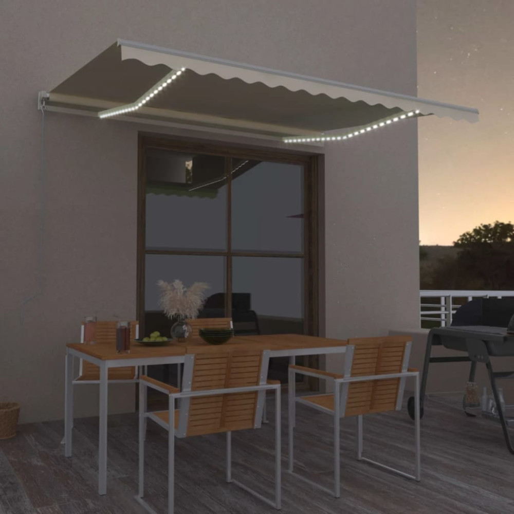 Produktbild för Markis manuellt infällbar med LED 450x300 cm gräddvit