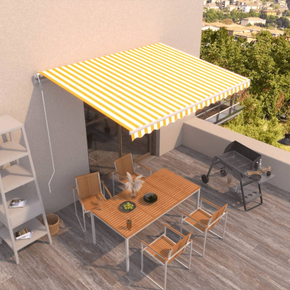 Produktbild för Markis automatiskt infällbar 400x350 cm gul och vit