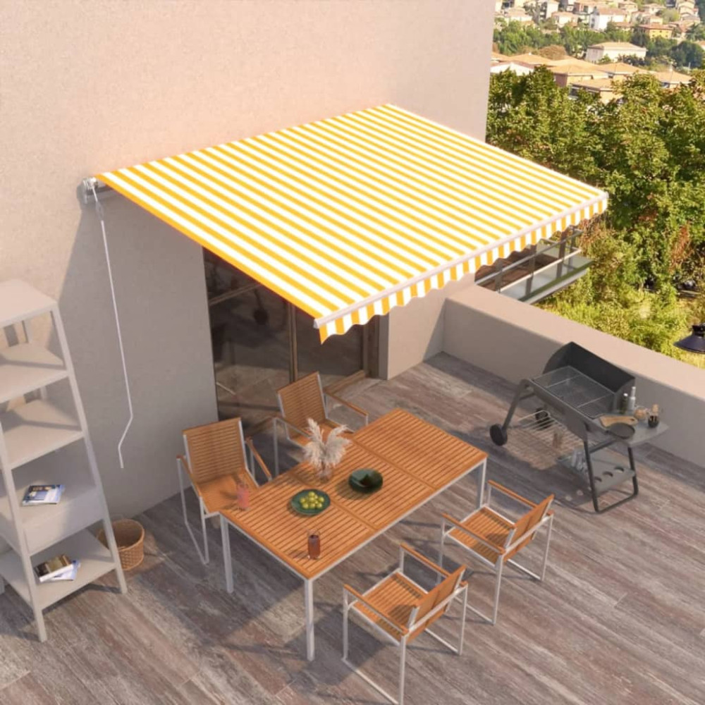 Produktbild för Markis automatiskt infällbar 450x350 cm gul och vit
