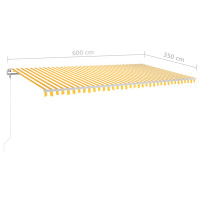 Produktbild för Automatisk markis med vindsensor & LED 600x350 cm gul/vit
