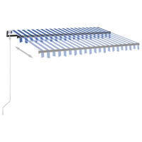 Produktbild för Automatisk markis med vindsensor & LED 350x250 cm blå och vit