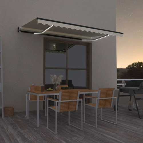 vidaXL Automatisk markis med vindsensor & LED 450x300 cm gräddvit - Markiser & Tillbehör