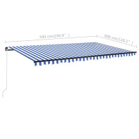 Produktbild för Markis manuellt infällbar med LED 500x300 cm blå och vit