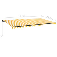 Produktbild för Markis manuellt infällbar med LED 600x350 cm gul och vit