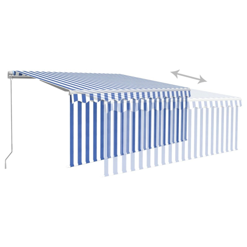 Produktbild för Manuell markis med rullgardin 3x2,5 m blå och vit