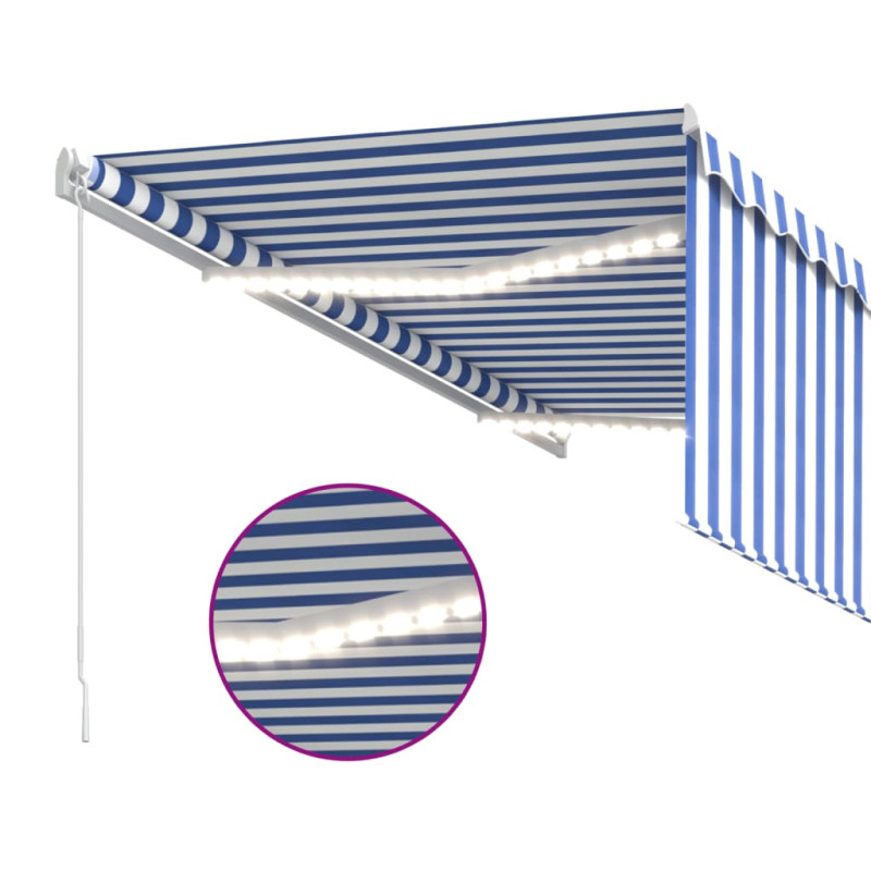 Produktbild för Markis manuell infällbar med rullgardin&LED 3x2,5m blå och vit
