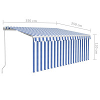 Produktbild för Manuell infällbar markis med rullgardin&LED 3,5x2,5m blå&vit
