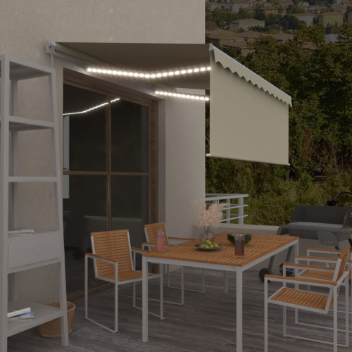 vidaXL Markis manuellt infällbar med rullgardin&LED 3,5x2,5m gräddvit - Markiser & Tillbehör