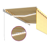 Produktbild för Manuell infällbar markis m. rullgardin och LED 3,5x2,5m gul/vit
