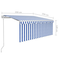 Produktbild för Automatisk infällbar markis med rullgardin 3,5x2,5 m blå & vit