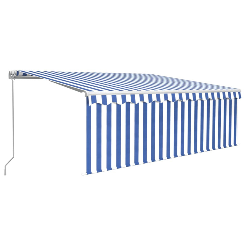 Produktbild för Manuell markis med rullgardin 4x3 m blå och vit