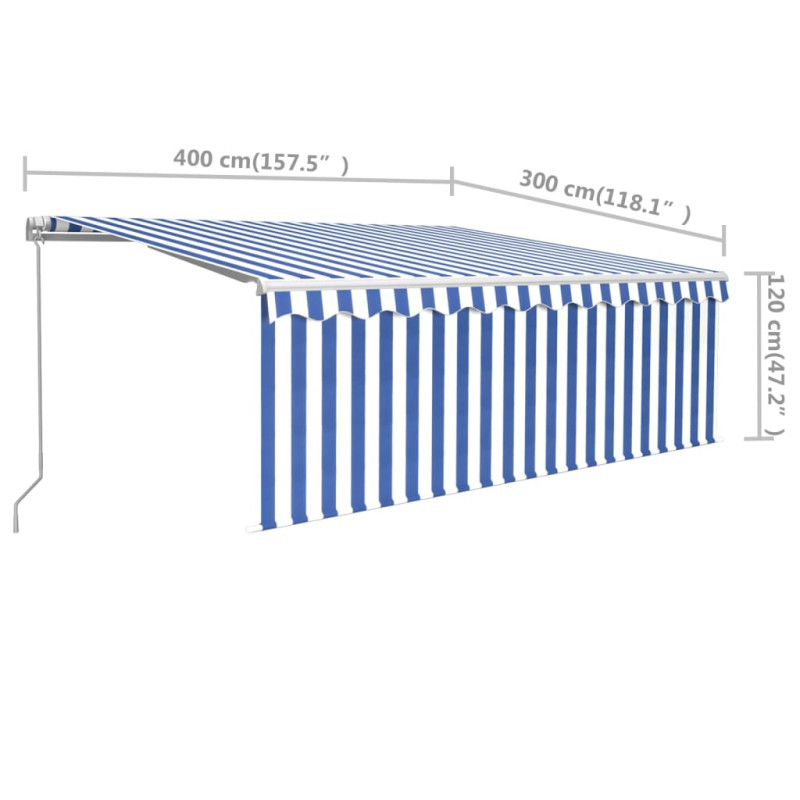 Produktbild för Manuell markis med rullgardin 4x3 m blå och vit