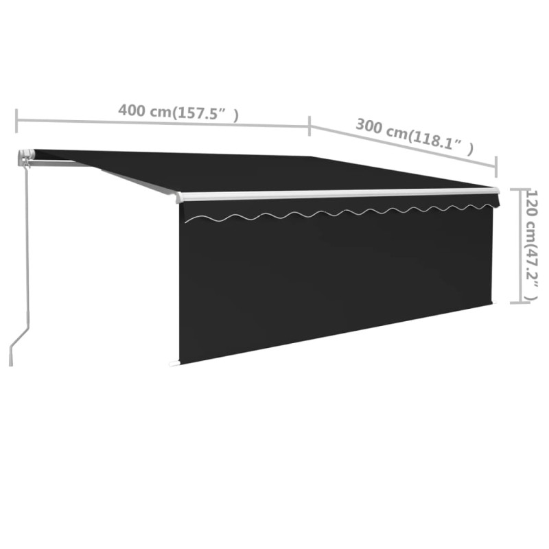 Produktbild för Manuell markis med rullgardin 4x3m antracit