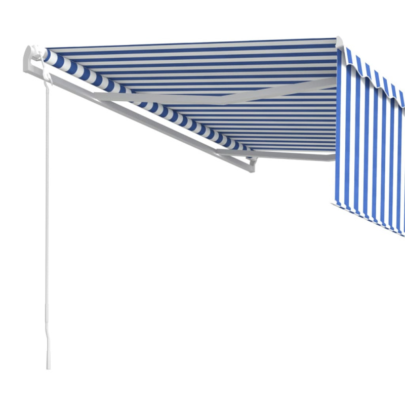 Produktbild för Automatisk infällbar markis med rullgardin 4x3 m blå och vit
