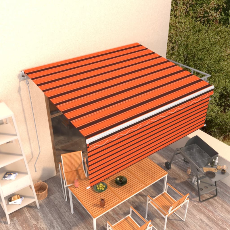 Produktbild för Automatisk infällbar markis med rullgardin 4x3 m orange/brun