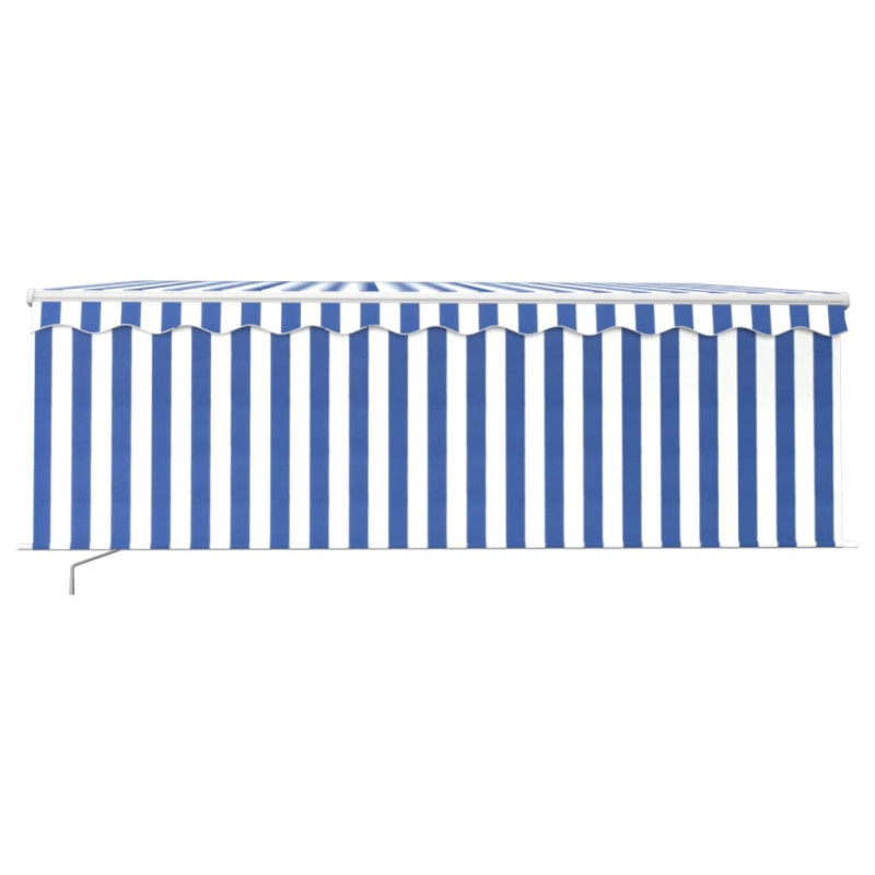 Produktbild för Manuell markis med rullgardin 4,5x3m blå och vit