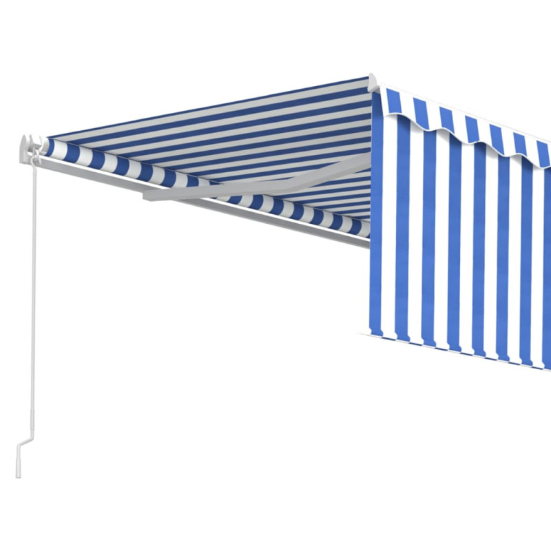 Produktbild för Manuell markis med rullgardin 4,5x3m blå och vit