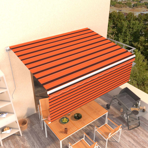 vidaXL Manuell markis med rullgardin 4,5x3m orange/brun - Markiser & Tillbehör