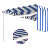 Produktbild för Manuell markis med rullgardin och LED 4,5x3m blå/vit
