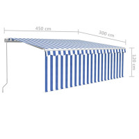 Produktbild för Manuell markis med rullgardin och LED 4,5x3m blå/vit