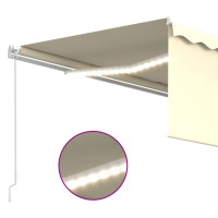 Produktbild för Manuell markis med rullgardin och LED 4,5x3m gräddvit