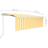 Produktbild för Automatisk markis med rullgardin vindsensor LED 4,5x3 m gul/vit