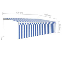 Produktbild för Manuell markis med rullgardin 5x3m blå och vit
