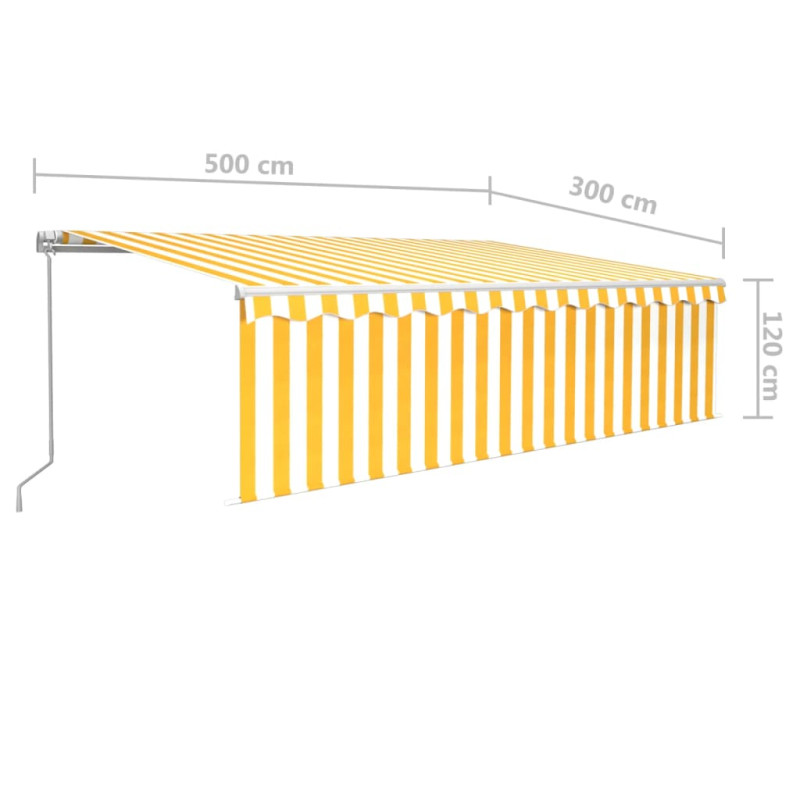 Produktbild för Manuell markis med rullgardin 5x3 m gul/vit