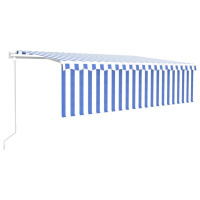 Produktbild för Automatiserad markis med rullgardin vindsensor LED 5x3m blå/vit