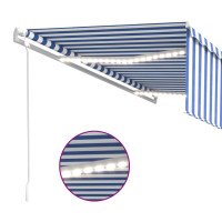Produktbild för Automatiserad markis med rullgardin vindsensor LED 5x3m blå/vit