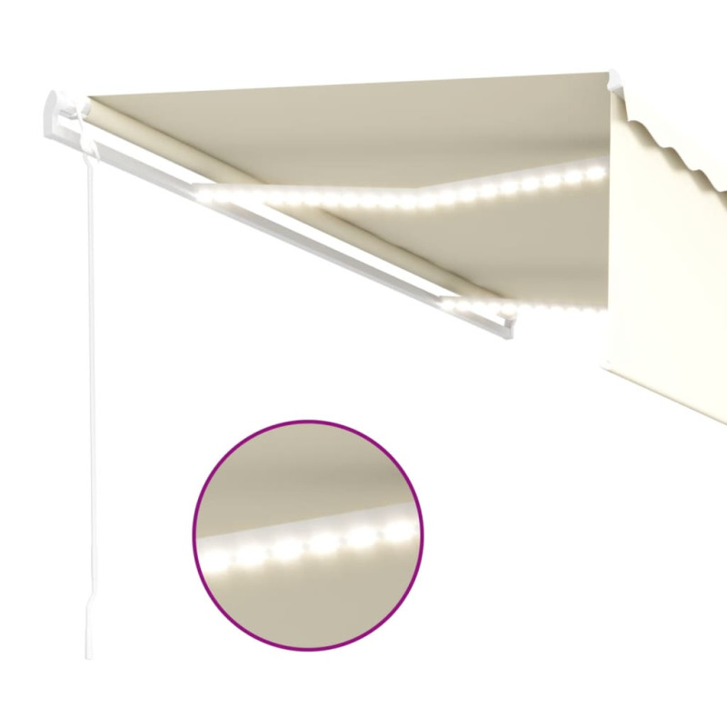 Produktbild för Automatiserad markis rullgardin vindsensor LED 5x3m gräddvit