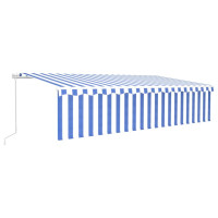 Produktbild för Manuell markis med rullgardin 6x3m blå/vit