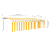 Produktbild för Manuell markis med rullgardin LED 6x3m gul/vit
