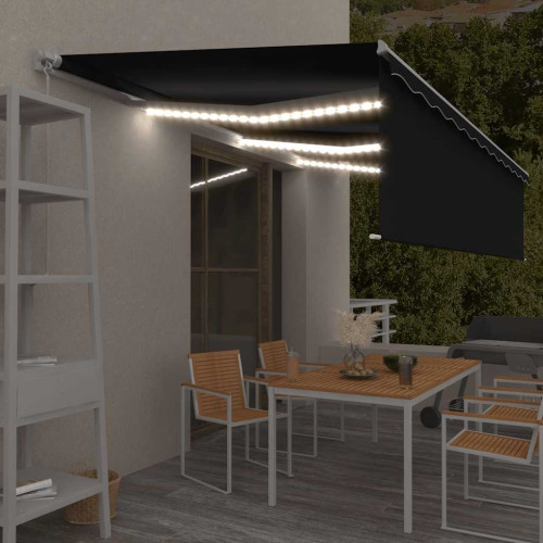 vidaXL Manuell markis med rullgardin LED 6x3m antracit - Markiser & Tillbehör