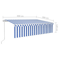 Produktbild för Automatiserad markis med rullgardin 6x3m blå/vit