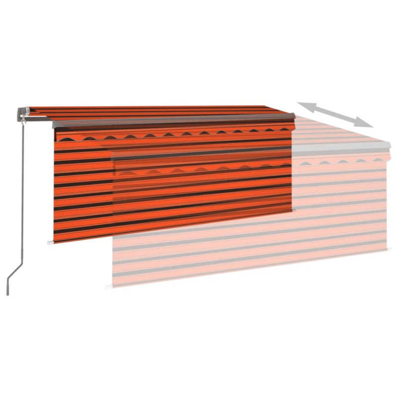 Produktbild för Markis manuellt infällbar m. rullgardin LED 3x2,5 m orange/brun