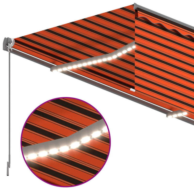 Produktbild för Markis manuellt infällbar m. rullgardin LED 3x2,5 m orange/brun