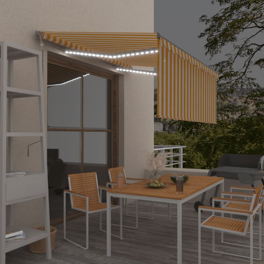 Produktbild för Automatiserad markis vindsensor rullgardin LED 3x2,5m gul/vit