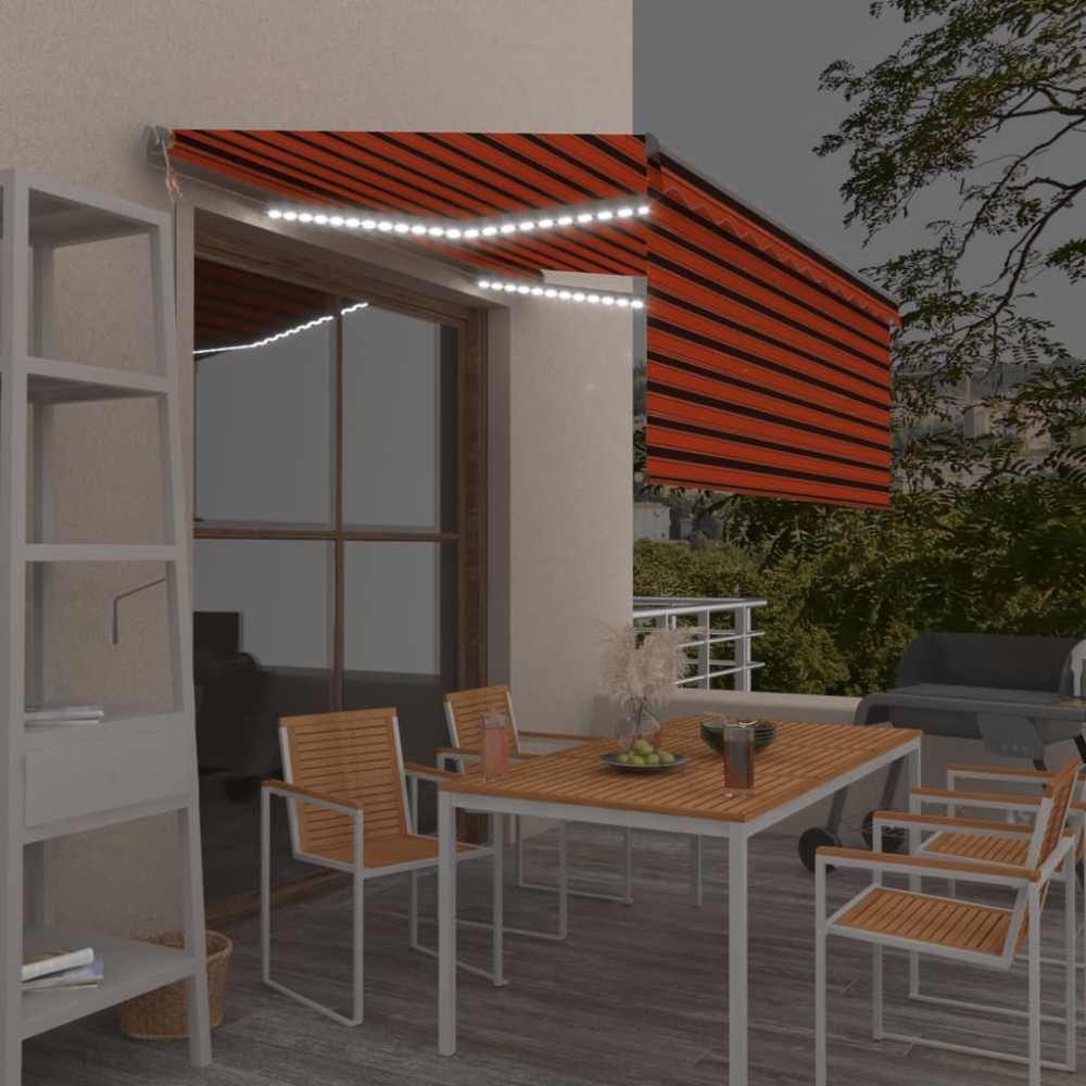 Produktbild för Manuell infällbar markis med rullgardin LED 3x2,5m orange/brun